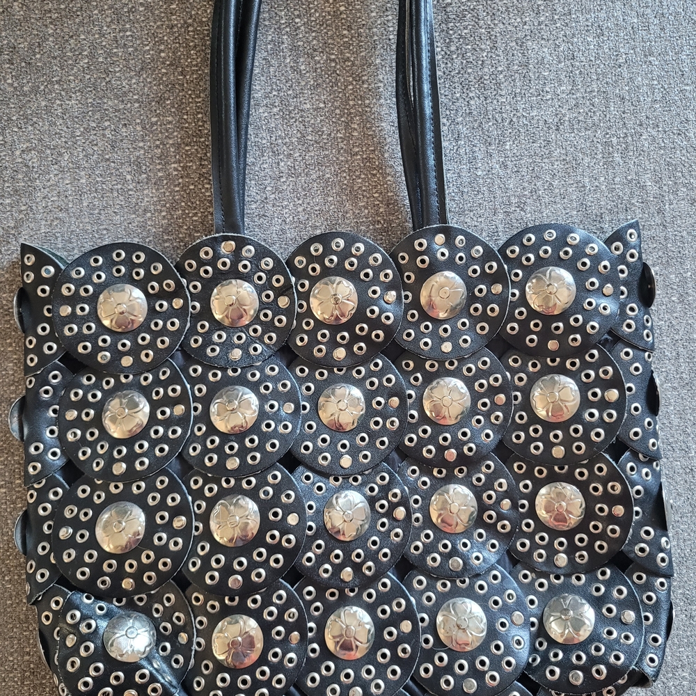 Vintage Black Studded Tote Bag